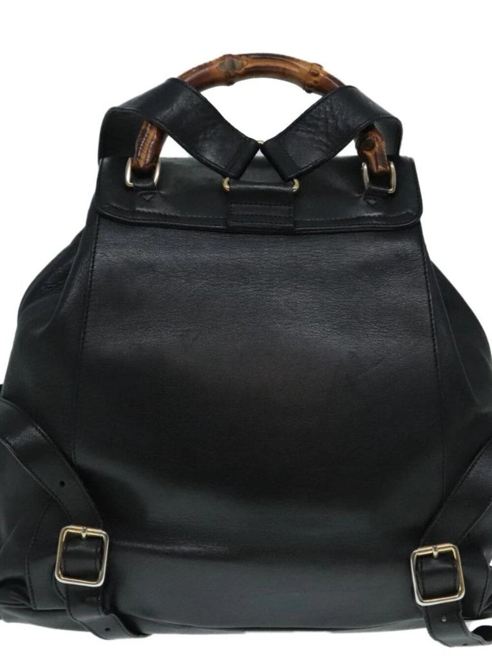 GUCCI Bamboo Backpack Leather Black Gold 008 2058 0016 Auth am6979 - Picture 2 of 16